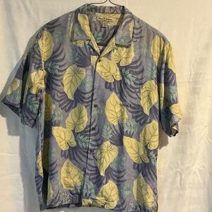 Tommy Bahama Short-Sleeve Leaf Print Shirt - Blue & Yellow